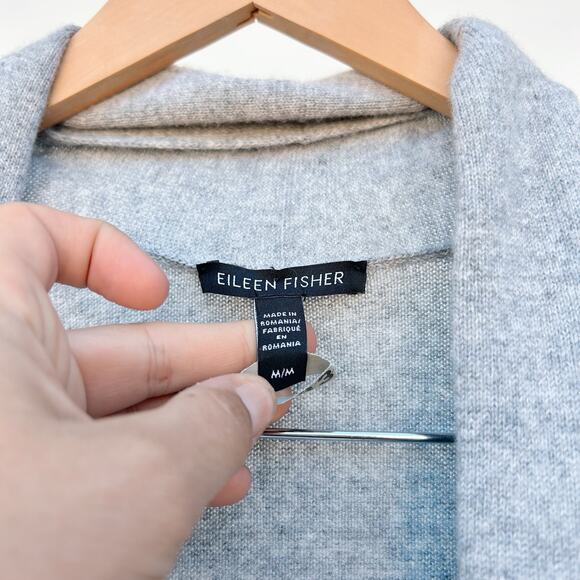 Eileen Fisher Italian Cashmere Sweater Open Cardigan Long Gray Grey Moon Medium - Picture 7 of 9